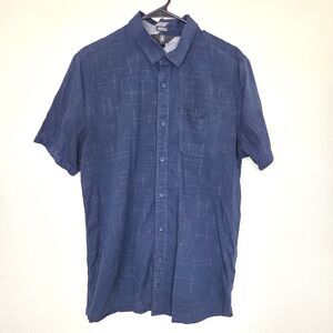 Volcom Modern Fit Button Up Short Sleeve Shirt Dark Blue Skater Mens Size Large
